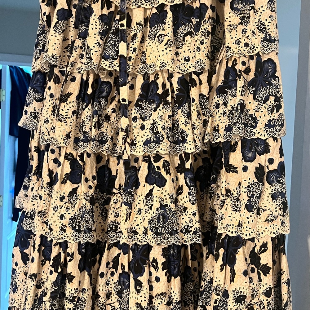 Ullah Johnson Floral Lace Tiered Skirt - navy and Cream maxi skirt